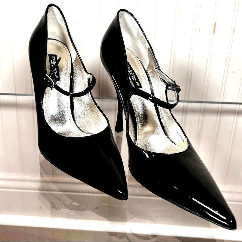 Dolce and Gabanna strap patent stiletto pumps